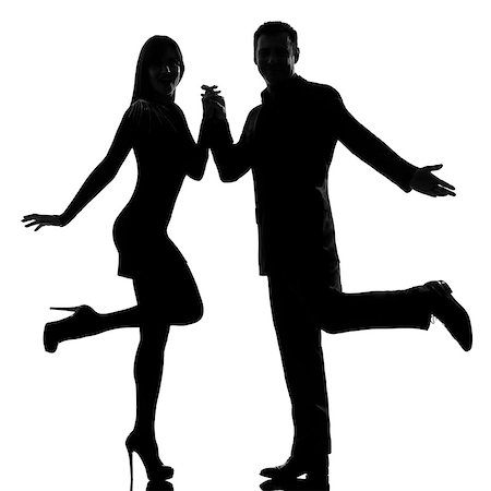 dancing couples silhouettes - one caucasian couple man and woman dancing rock in studio silhouette isolated on white background Stock Photo - Budget Royalty-Free & Subscription, Code: 400-06952606