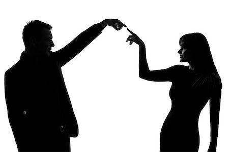 simsearch:400-07097695,k - one caucasian couple man and woman gesturing expressing communication concept in studio silhouette isolated on white background Stock Photo - Budget Royalty-Free & Subscription, Code: 400-06952608