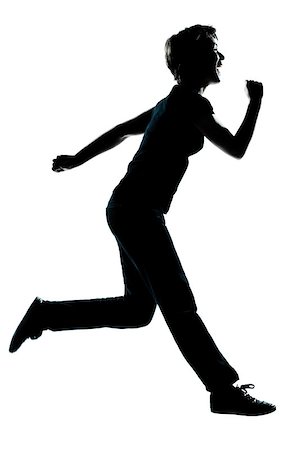 running child cut out - one caucasian young teenager silhouette boy or girl happy running full length in studio cut out isolated on white background Stock Photo - Budget Royalty-Free & Subscription, Code: 400-06952739