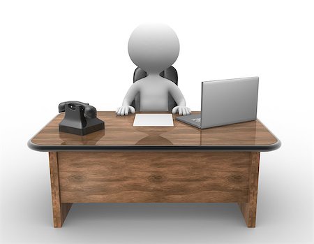 simsearch:400-04879813,k - 3d people - man, person sitting in the office. Laptop and phone Stock Photo - Budget Royalty-Free & Subscription, Code: 400-06952815