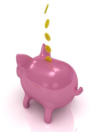 simsearch:400-09171101,k - Pink piggy bank and gold coins on a white background Foto de stock - Super Valor sin royalties y Suscripción, Código: 400-06952989