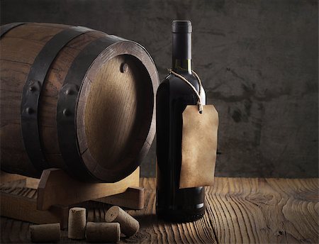 Wine bottle with barrel and old paper label Stock Photo - Budget Royalty-Free & Subscription, Code: 400-06953510