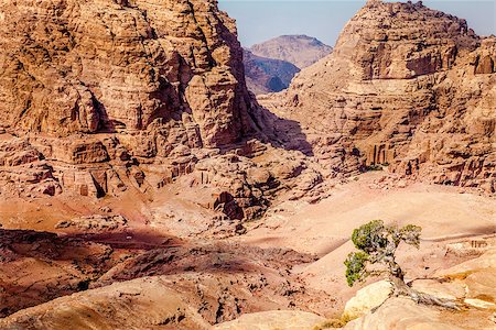 simsearch:862-05998320,k - View of ancient tombs carved in the rock in Petra, Jordan Fotografie stock - Microstock e Abbonamento, Codice: 400-06953570