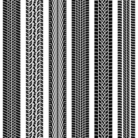 The collection traces of tires.Black and white. Stockbilder - Microstock & Abonnement, Bildnummer: 400-06953709