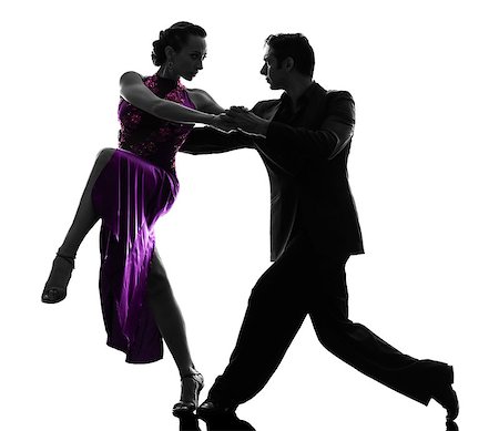 one caucasian couple man woman ballroom dancers tangoing  in silhouette studio isolated on white background Stockbilder - Microstock & Abonnement, Bildnummer: 400-06953887