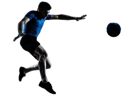simsearch:400-08863143,k - one caucasian man flying kicking playing soccer football player silhouette  in studio isolated on white background Stock Photo - Budget Royalty-Free & Subscription, Code: 400-06953881