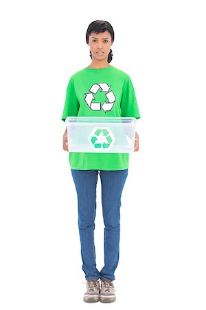 Irritated black haired ecologist holding a recycling box on white background Stock Photo - Budget Royalty-Free & Subscription, Code: 400-06960624