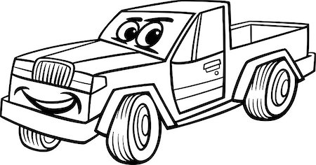 funny truck transport - Black and White Cartoon Illustration of Funny Pick Up or Pickup Car Vehicle Comic Mascot Character for Children to Coloring Book Stock Photo - Budget Royalty-Free & Subscription, Code: 400-07034075