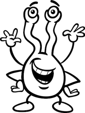 simsearch:400-07049294,k - Black and White Cartoon Illustration of Funny Strange Alien Comic Ufo Character for Coloring Book Stock Photo - Budget Royalty-Free & Subscription, Code: 400-07034086