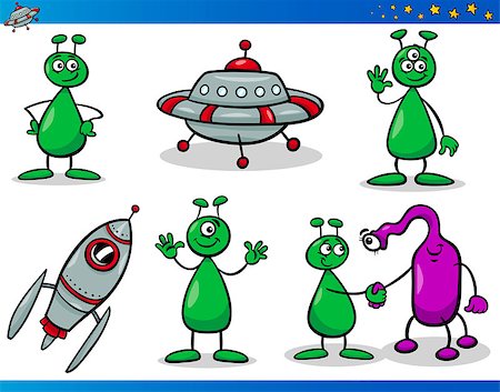 simsearch:400-07034082,k - Cartoon Illustrations Set of Fantasy Aliens or Martians Comic Mascot Characters Fotografie stock - Microstock e Abbonamento, Codice: 400-07034087