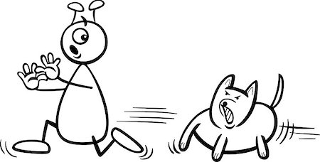 simsearch:400-09137399,k - Black and White Cartoon Illustration of Funny Alien or Martian Comic Character Running Away form Dog to Coloring Book Stockbilder - Microstock & Abonnement, Bildnummer: 400-07034080