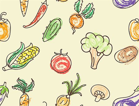 Vector illustration of Doodle color vegetables seamless pattern Stock Photo - Budget Royalty-Free & Subscription, Code: 400-07034204