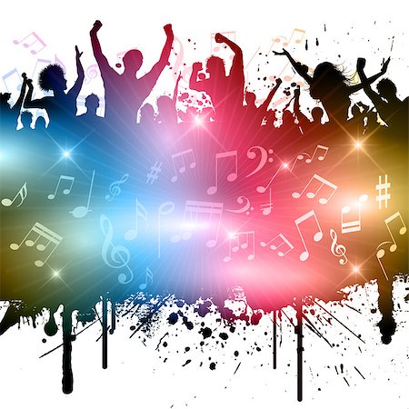 simsearch:400-06136332,k - Grunge style image of party people with music notes. Foto de stock - Super Valor sin royalties y Suscripción, Código: 400-07034319