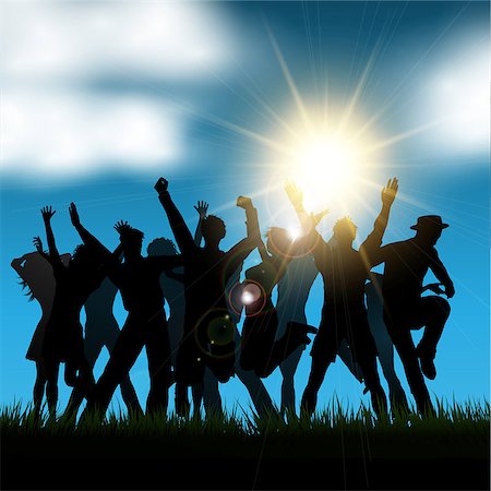 friends silhouette group - Silhouette of a party crowd outside Stock Photo - Budget Royalty-Free & Subscription, Code: 400-07034321