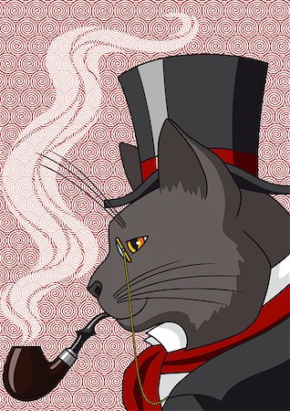 shirt and tie and jacket vector - Vector illustration of a cat in top hat and smoking a pipe. Stock Photo - Budget Royalty-Free & Subscription, Code: 400-07034383