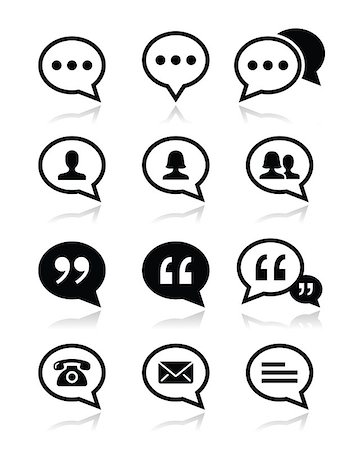 Conversation black icons set with shadow isolated on white Stock Photo - Budget Royalty-Free & Subscription, Code: 400-07034405