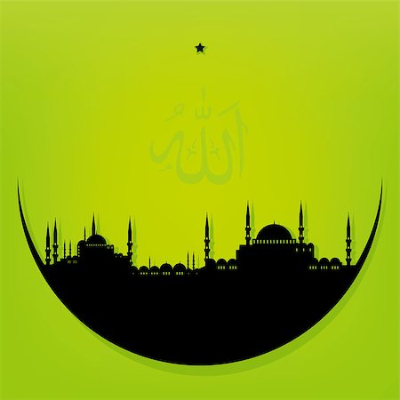 emirsimsek (artist) - vector illustration of a moon with mosque Foto de stock - Super Valor sin royalties y Suscripción, Código: 400-07034407