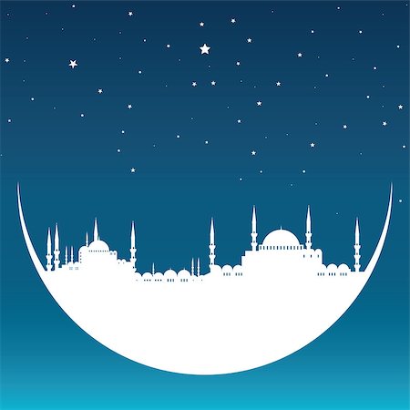 ramadan - vector illustration of a moon with mosque Foto de stock - Super Valor sin royalties y Suscripción, Código: 400-07034408