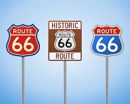 simsearch:400-09225957,k - Set of Historic Highway Roadsigns on Blue Sky Stock Photo - Budget Royalty-Free & Subscription, Code: 400-07034440