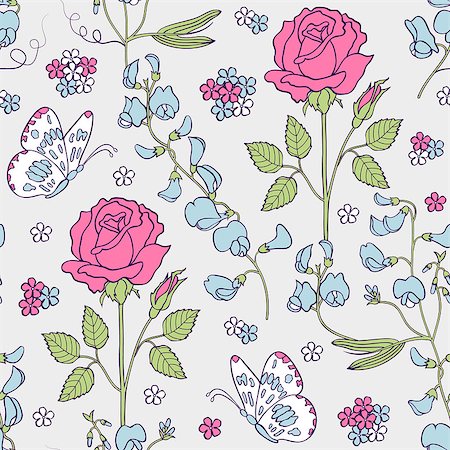 Vector illustration of seamless pattern with summer flowers.Floral background Stock Photo - Budget Royalty-Free & Subscription, Code: 400-07034639