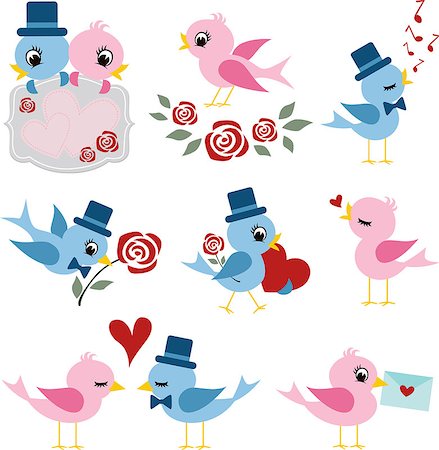 simsearch:400-07222476,k - bird valentine set Fotografie stock - Microstock e Abbonamento, Codice: 400-07034740