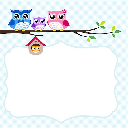 owl family spring illustration Photographie de stock - Aubaine LD & Abonnement, Code: 400-07034753