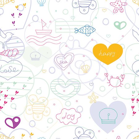 marine seamless pattern with yellow heart. vector print. Stock Photo - Budget Royalty-Free & Subscription, Code: 400-07034870