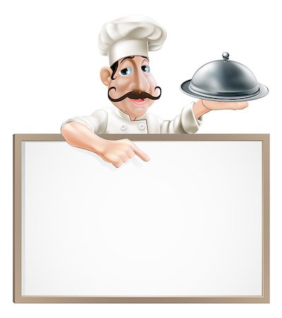 food menu board - Illustration of a chef character holding a cloche and pointing down at a sign Stock Photo - Budget Royalty-Free & Subscription, Code: 400-07034949