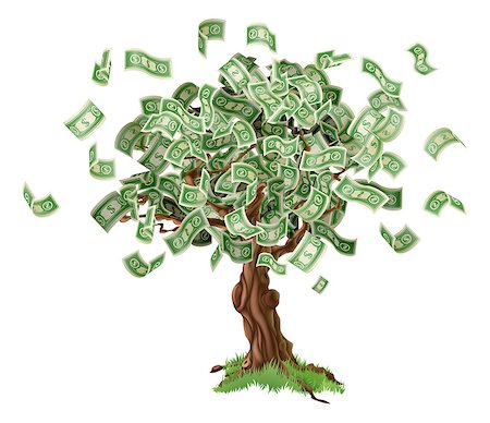 Business or savings concept of a money tree with growing dollar bills or other money. Photographie de stock - Aubaine LD & Abonnement, Code: 400-07035294