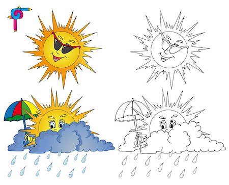 rainy weather coloring - Coloring image weather 2 - vector illustration. Stock Photo - Budget Royalty-Free & Subscription, Code: 400-07035320