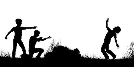 emboscada - Editable vector silhouette of young boys playing as soldiers firing guns with figures as separate objects Foto de stock - Super Valor sin royalties y Suscripción, Código: 400-07035406