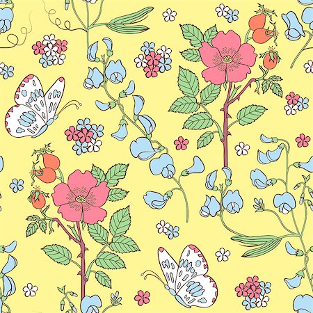 simsearch:400-07035440,k - Vector illustration of seamless pattern with summer flowers.Floral background Stockbilder - Microstock & Abonnement, Bildnummer: 400-07035449