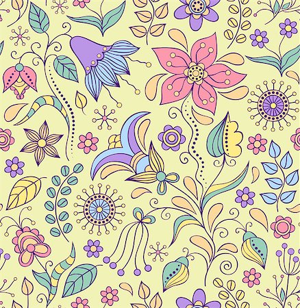 simsearch:400-07055210,k - Vector illustration of seamless pattern with abstract flowers.Floral background Foto de stock - Super Valor sin royalties y Suscripción, Código: 400-07035440