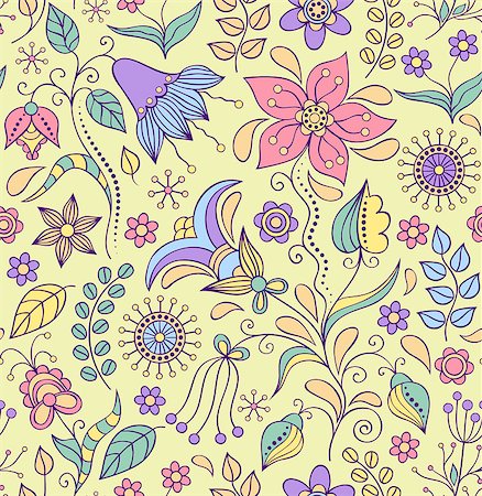 simsearch:400-08675806,k - Vector illustration of seamless pattern with abstract flowers.Floral background Foto de stock - Super Valor sin royalties y Suscripción, Código: 400-07035440