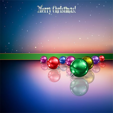 simsearch:400-07035531,k - Abstract background with Christmas decorations and green ribbon Fotografie stock - Microstock e Abbonamento, Codice: 400-07035518