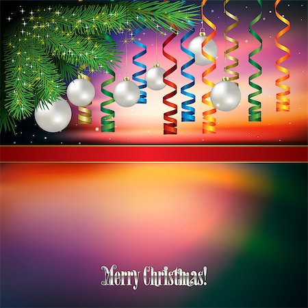 simsearch:400-07035531,k - Abstract background with Christmas decorations and red ribbon Fotografie stock - Microstock e Abbonamento, Codice: 400-07035519