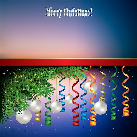 simsearch:400-07035531,k - Abstract celebration background with Christmas decorations and red ribbon Fotografie stock - Microstock e Abbonamento, Codice: 400-07035524