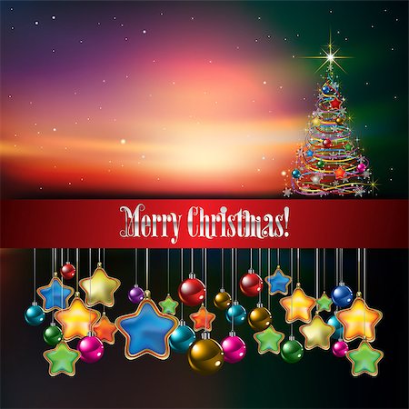 simsearch:400-07035531,k - Abstract celebration background with Christmas tree and sunrise Fotografie stock - Microstock e Abbonamento, Codice: 400-07035527