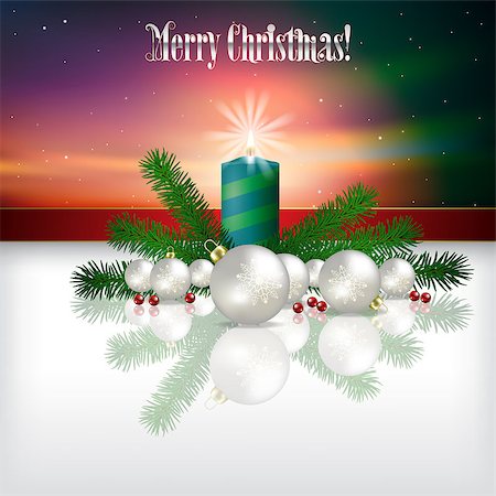 simsearch:400-07035531,k - Abstract celebration background with Christmas decorations and candle Fotografie stock - Microstock e Abbonamento, Codice: 400-07035522