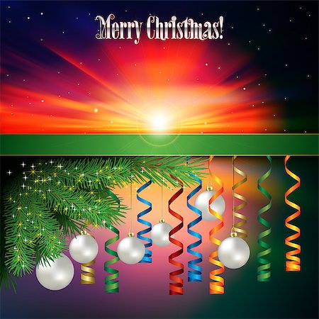 simsearch:400-07035531,k - Abstract celebration background with Christmas decorations and pine branch Fotografie stock - Microstock e Abbonamento, Codice: 400-07035523