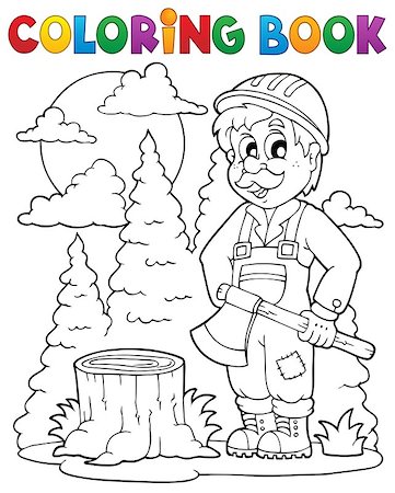 simsearch:400-08260997,k - Coloring book lumberjack theme 1 - eps10 vector illustration. Fotografie stock - Microstock e Abbonamento, Codice: 400-07035600