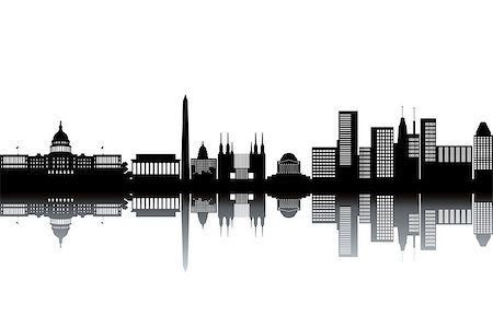 simsearch:400-04231864,k - Washington skyline - black and white vector illustration Stock Photo - Budget Royalty-Free & Subscription, Code: 400-07035919