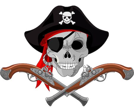 rogues - Pirate Skull and crossed guns Stockbilder - Microstock & Abonnement, Bildnummer: 400-07035949