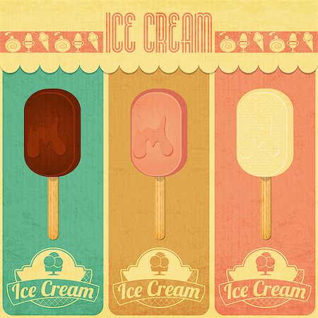 set cream - Ice Cream Dessert Vintage Menu Card in Retro Style - three flavors of ice cream. Vector illustration Stock Photo - Budget Royalty-Free & Subscription, Code: 400-07035998
