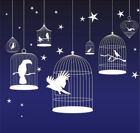 drawing and bird cage - Vector background with birds cages Stock Photo - Budget Royalty-Free & Subscription, Code: 400-07036007