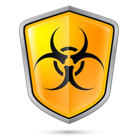 Warning sign on shield, indicating of Biohazard. Illustration on white Stock Photo - Budget Royalty-Free & Subscription, Code: 400-07036085