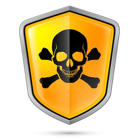 risk of death vector - Warning sign on shield, indicating of Skull symbol. Illustration on white Stock Photo - Budget Royalty-Free & Subscription, Code: 400-07036083