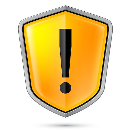 simsearch:400-04480527,k - Warning sign icon on shield. Illustration on white Stock Photo - Budget Royalty-Free & Subscription, Code: 400-07036092