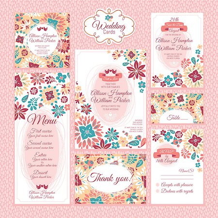 simsearch:400-07923343,k - set of floral wedding cards vector illustration Foto de stock - Super Valor sin royalties y Suscripción, Código: 400-07036414