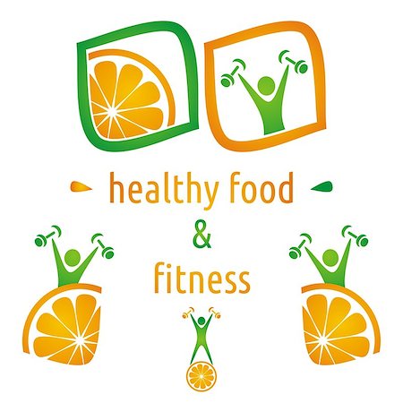 Healthy food and fitness symbols, orange and exercising figure Stockbilder - Microstock & Abonnement, Bildnummer: 400-07036511